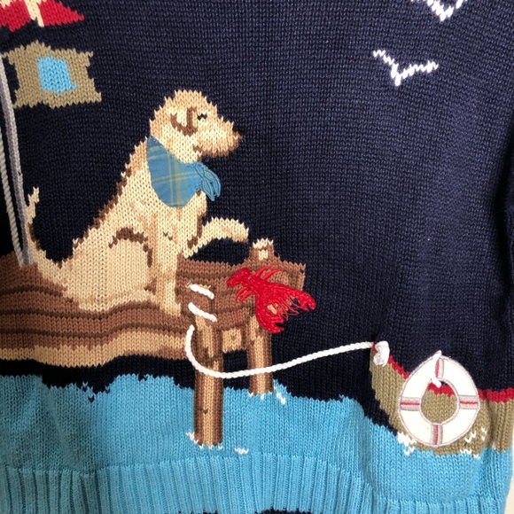 Hartstrings Blue Dog Ocean Maine Scene Sweater - Picture 5 of 5